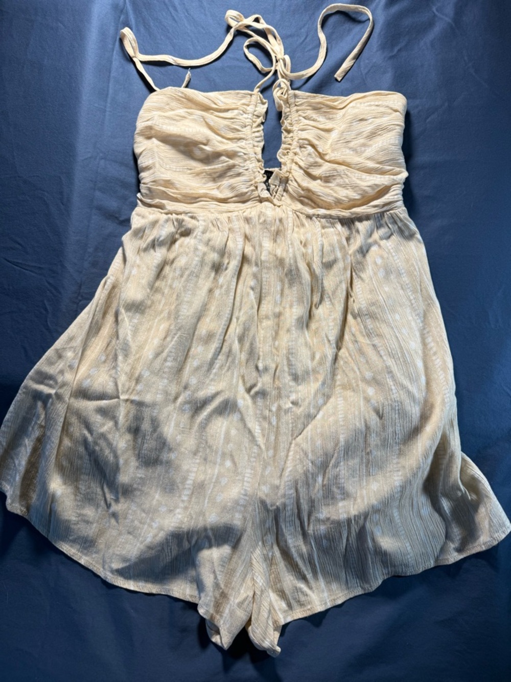 Forever 21 Cream Strapless Tie-Shoulder Romper Mini Dress